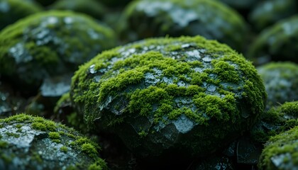 Mossy Wet Stone in Forest Close-Up