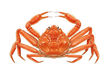 a whole boiled snow crab (zuwai-gani) with vibrant orange-red shell and dramatically raised claws, detailed digital watercolor isolated on transparent studio background. concept for gourmet japanese