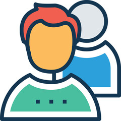 Stylized Icon Representation Of Two People With Red Hair One Yellow Face And Blue Torso The Other Grey Head And Blue Torso On A Transparent Background