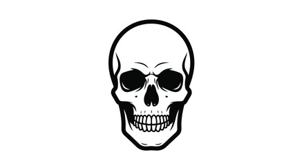 Bold and simple black and white illustration of a human skull facing forward, perfect for a tattoo, logo, or Halloween decoration.