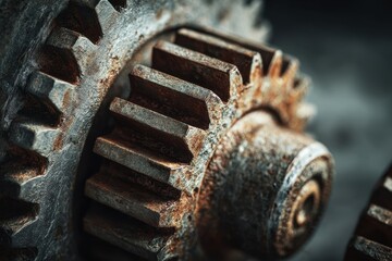 Rusted Gear Mechanism - Close-Up of Industrial Decay and Mechanical Detail.
