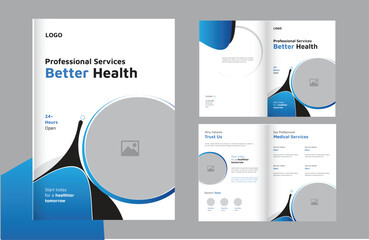 Clean 4 page Hospital brochure template for medical clinic, healthcare services and doctor profile