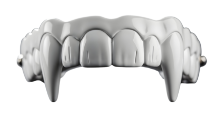 3d icon of closeup of a set of vampire fangs, isolated on transparent background, perfect for halloween or costume party