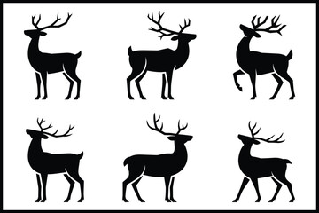 Stylized deer silhouette collection, elegant wildlife vector set isolated on white background, Vector