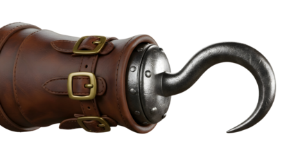 3d icon of hook hand isolated on transparent background, a symbol of pirate adventure, disability, and unique character