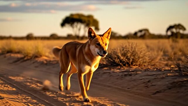 Stunning dingo running wild in the Australian outback, a symbol of freedom