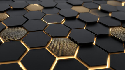 3D hexagon tile texture with gold accent design