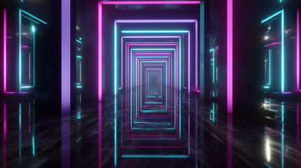 Digital neon corridor futuristic perspective