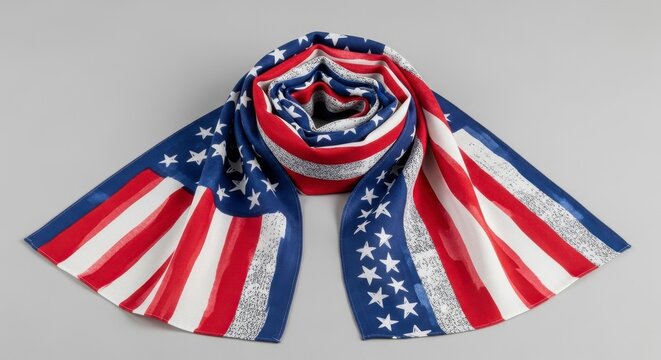 Patriotic American Flag Scarf on Grey Background. - Powered by Adobe