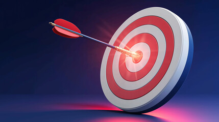 Target board hit by red arrow accuracy success