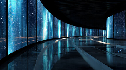 Technology corridor futuristic neon walkway