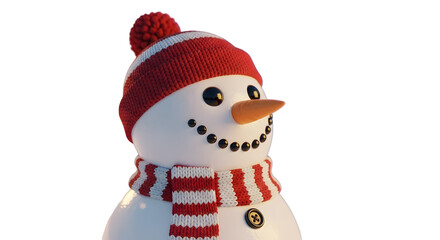 3d icon of a cheerful snowman with a red hat and scarf isolated on transparent background, perfect for winter and holiday themes