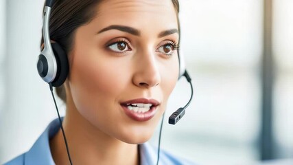 Closeup of a businesswoman with a headset working in customer service video generative ai - Powered by Adobe