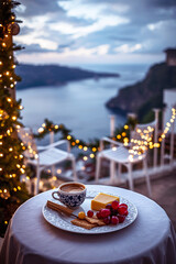 cup of coffee and chocolate with chirismas background