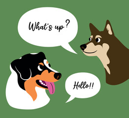 Vector illustration of two talking dogs with balloons for text