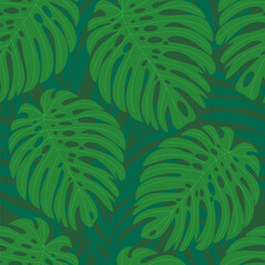 Vector seamless pattern with palm and monstera leaves