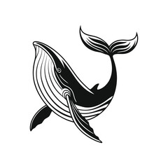 Artistic black and white humpback whale illustration