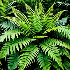 Fern plants growing densely in a humid and shaded - Adobe AI Version