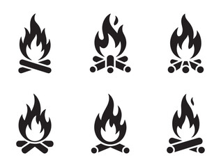 campfire and fire flame icon set