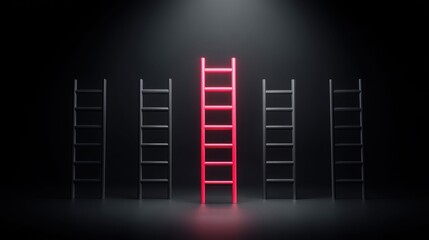 Red ladder stands out among others, symbolizing success and opportunity