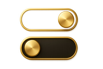 Golden toggle switch on off button set black isolated on transparent background
