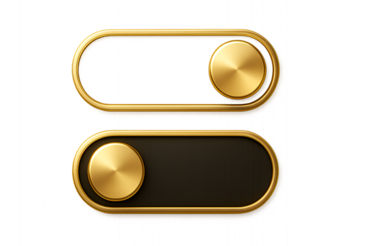 Golden toggle switch on off button set black isolated on transparent background - Powered by Adobe