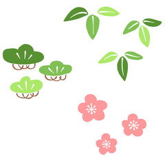 松竹梅の縁起物イラスト / Traditional Japanese 