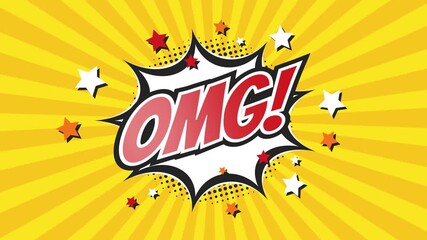 OMG - OH MY GOD! - Comic Pop Art text video 4K, chroma key version included. Vintage colorful cartoon animation with explosion of speech bubble message. - Powered by Adobe