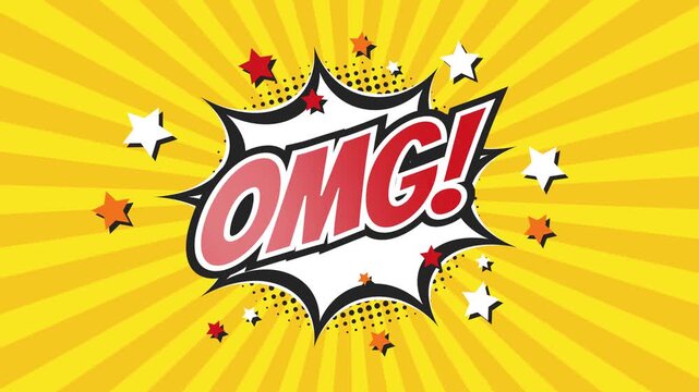 OMG - OH MY GOD! - Comic Pop Art text video 4K, chroma key version included. Vintage colorful cartoon animation with explosion of speech bubble message.