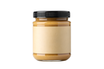 Jar of creamy peanut butter with blank label for branding
