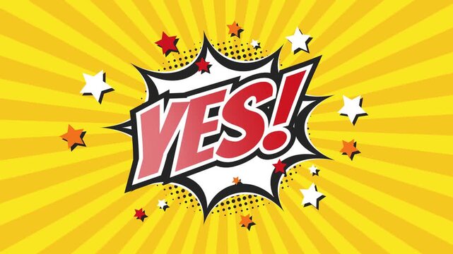 YES! - Comic Pop Art text video 4K, chroma key version included. Vintage colorful cartoon animation with explosion of speech bubble message.
