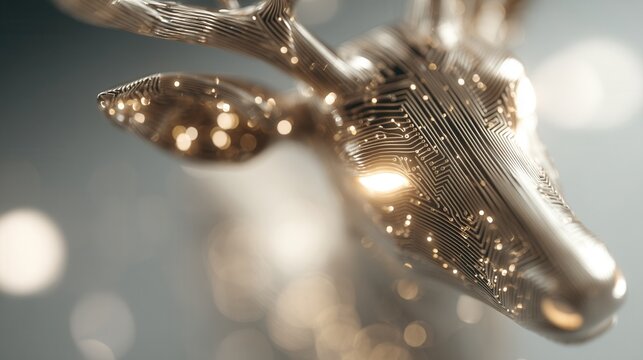 christmas future Digital deer head with circuit patterns and bokeh background.