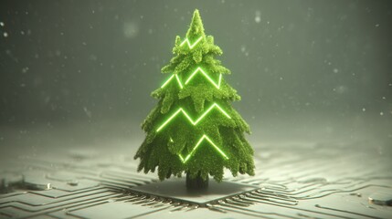 christmas future Digital Christmas tree design with snowy background and green accents.