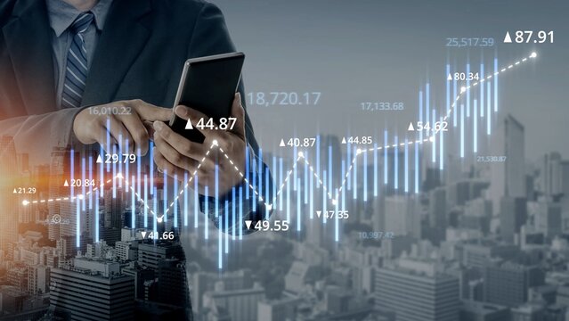 Stock market analysis with candlestick chart and price movement trend line, highlighting global financial trends, stock trading, and investment strategy insights Marrow - Powered by Adobe