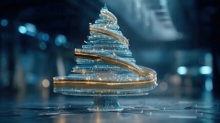 christmas future Artistic spiral sculpture resembling a tree in an abstract setting.