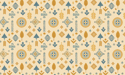 Seamless Abstract Tribal Geometric Pattern, Boho Aztec Sun and Diamond Vector Background