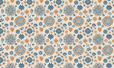 Seamless Abstract Ethnic Ikat Pattern, Boho Tribal Geometric Vector Background
