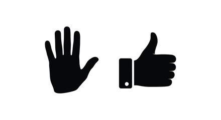Two black hand symbols an open palm and a thumbs up gesture