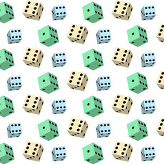 Playing dice on a transparent background.Vector seamless pattern of playing dice on a transparent background.