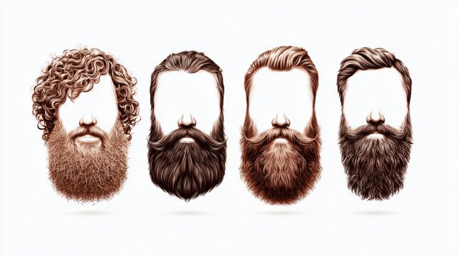 Stylish beard and mustache styles illustrated on a white background
