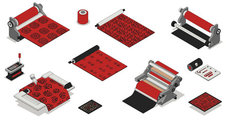 Isometric set of textile printing machines and tools for pattern design
