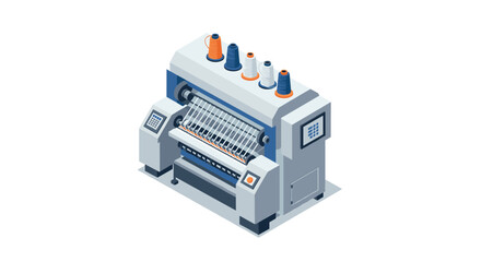 Isometric knitting machine with yarn spools in modern textile design