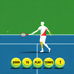 - Tennis player hitting ball on blue court against green backdrop