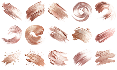 Explore a collection of artistic gold and rose paint strokes on a clean white background. These textures are perfect for design projects, adding elegance and modern flair.