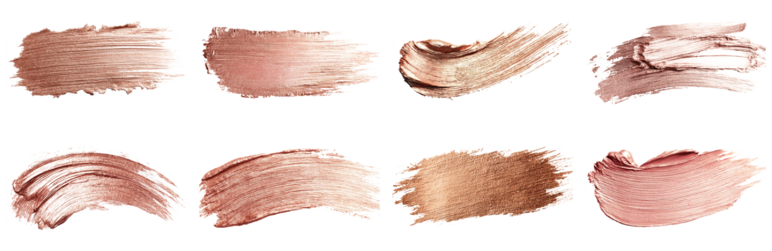 Discover a collection of elegant gold and rose paint strokes on a clean white background. Perfect for artistic projects, fashion designs, or modern decor.
