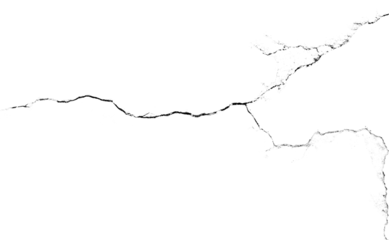 Macro close-up of single crack splitting into two branches isolated on transparent png