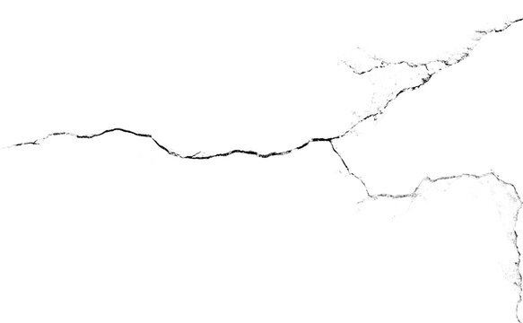 Macro close-up of single crack splitting into two branches isolated on transparent png