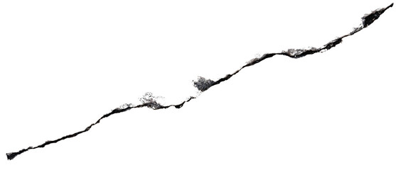 Macro close-up photo of a large straight crack isolated on transparent background PNG