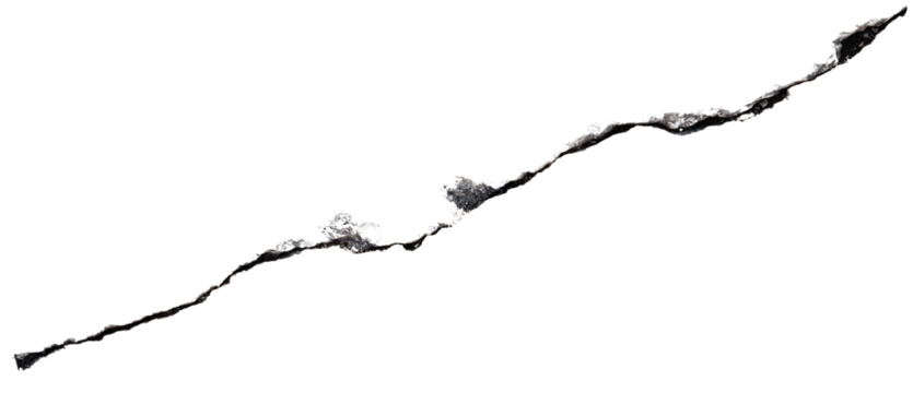 Macro close-up photo of a large straight crack isolated on transparent background PNG