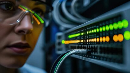 It professional inspecting network equipment in a data center environment video generative ai